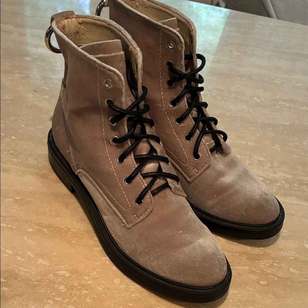 DV by Dolce Vita Tan Velvet Combat Boots Style Silver hook back